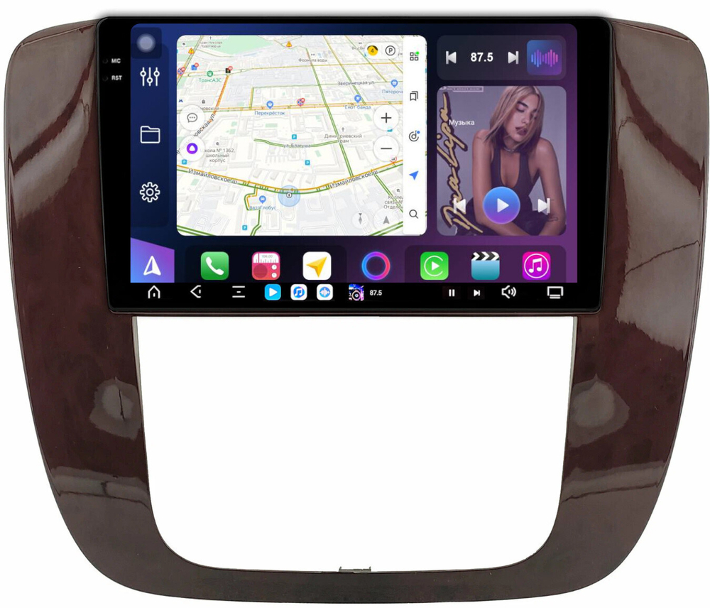 Магнитола для Chevrolet Tahoe 2006-2014 (рамка под дерево) - FarCar GX1174M монитор 9.5" 2K QLED на Android 14, TS20, 6+128Гб, CarPlay, 4G SIM-слот