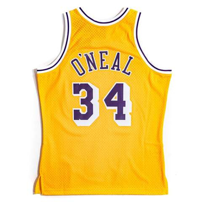 Баскетбольная мужская джерси Mitchell & Ness NBA Swingman Jerseys Los Angeles Lakers - Shaquille O’Neal #34 (SMJYGS18177-LALLTGD9)