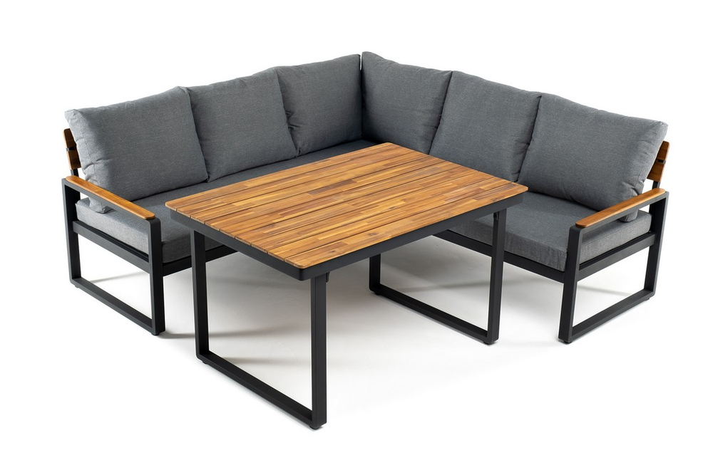 Угловой комплект из алюминия Joygarden ТОПА с обеденным столом, темно-серый графит