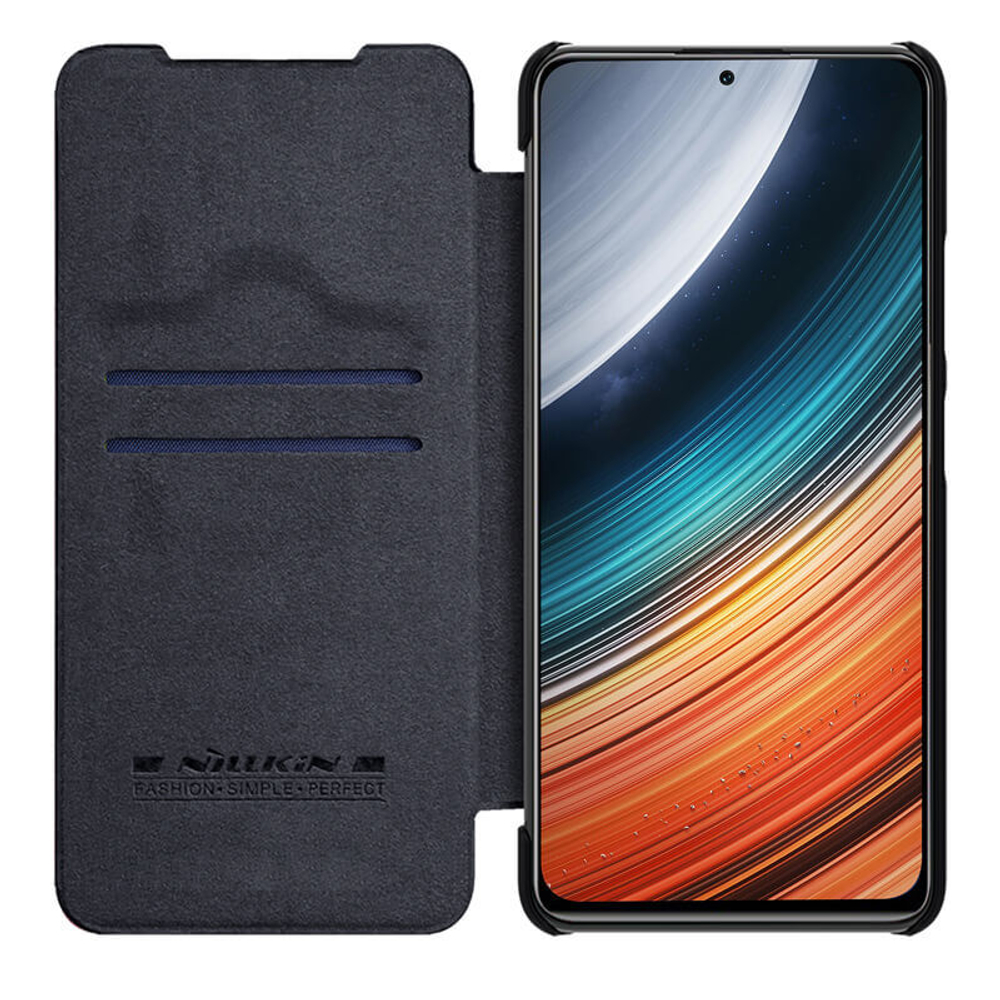 Кожаный чехол-книжка Nillkin Leather Qin Pro c защитой камеры для Xiaomi Poco F4