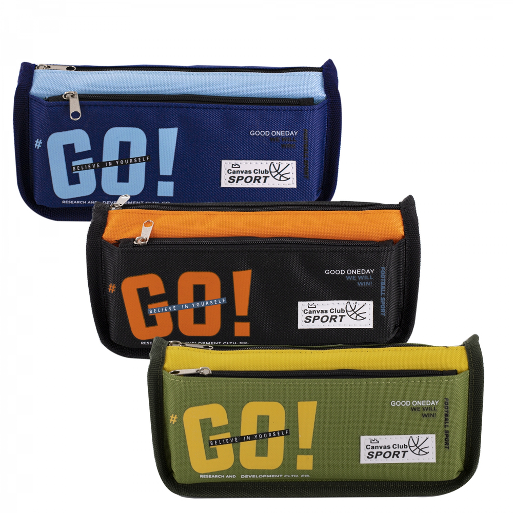 Пенал - косметичка Alingar, ПВХ, молния, боковой карман, 195 х 80 х 35 мм, "GO! believe in yourself ", микс (черный, зеленый, синий), европодвес