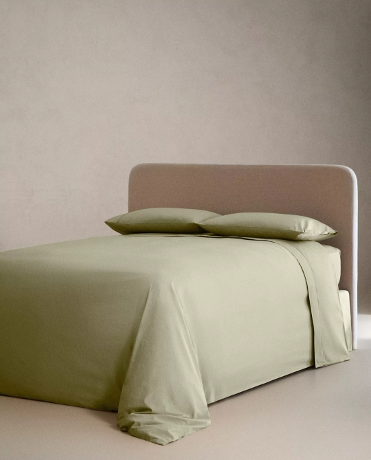 ZARA HOME (300 НИТЕЙ) ПОДОДЕЯЛЬНИК ИЗ ХЛОПКА ПЕРКАЛЬ, ЗЕЛЕНЫЙ