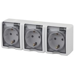 Розетка ЭРА Эксперт 11-2405-01 тройная с заземлением крышкой 3х2P+E IP54 16A-250В ОУ белый | Эра Эксперт