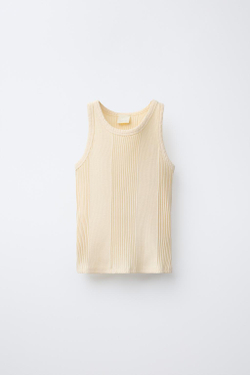 ZARA ТОП В РУБЧИК С НАШИВКОЙ, ЖЕЛТЫЙ