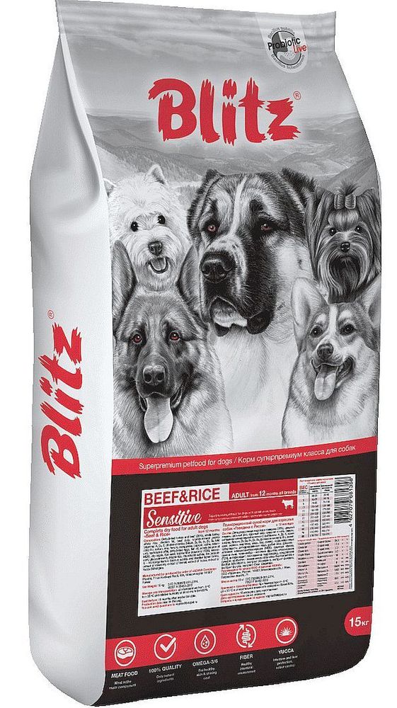 BLITZ ADULT BEEF &amp; RICE/корм для взрослых собак Говядина и рис/15 кг