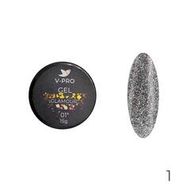 01Гель UV моделирующий V-PRO Glamour 15g со светоотраж.частичками