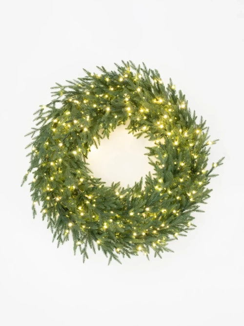 Хвойный Венок Лесная симфония 90 см., микро LED лампы, 100% литая хвоя, ЕлкиТорг (52121)