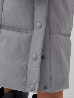 Пальто летучая мышь женское с капюшоном зимнее серого цвета 9619Sr