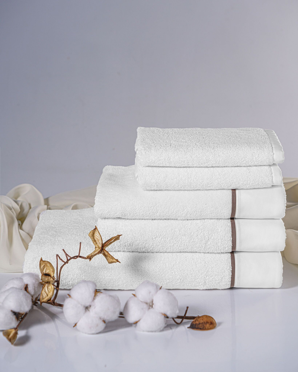 Набор полотенец 5шт Claire Batiste Atelier Brise белый с коричневым кантом