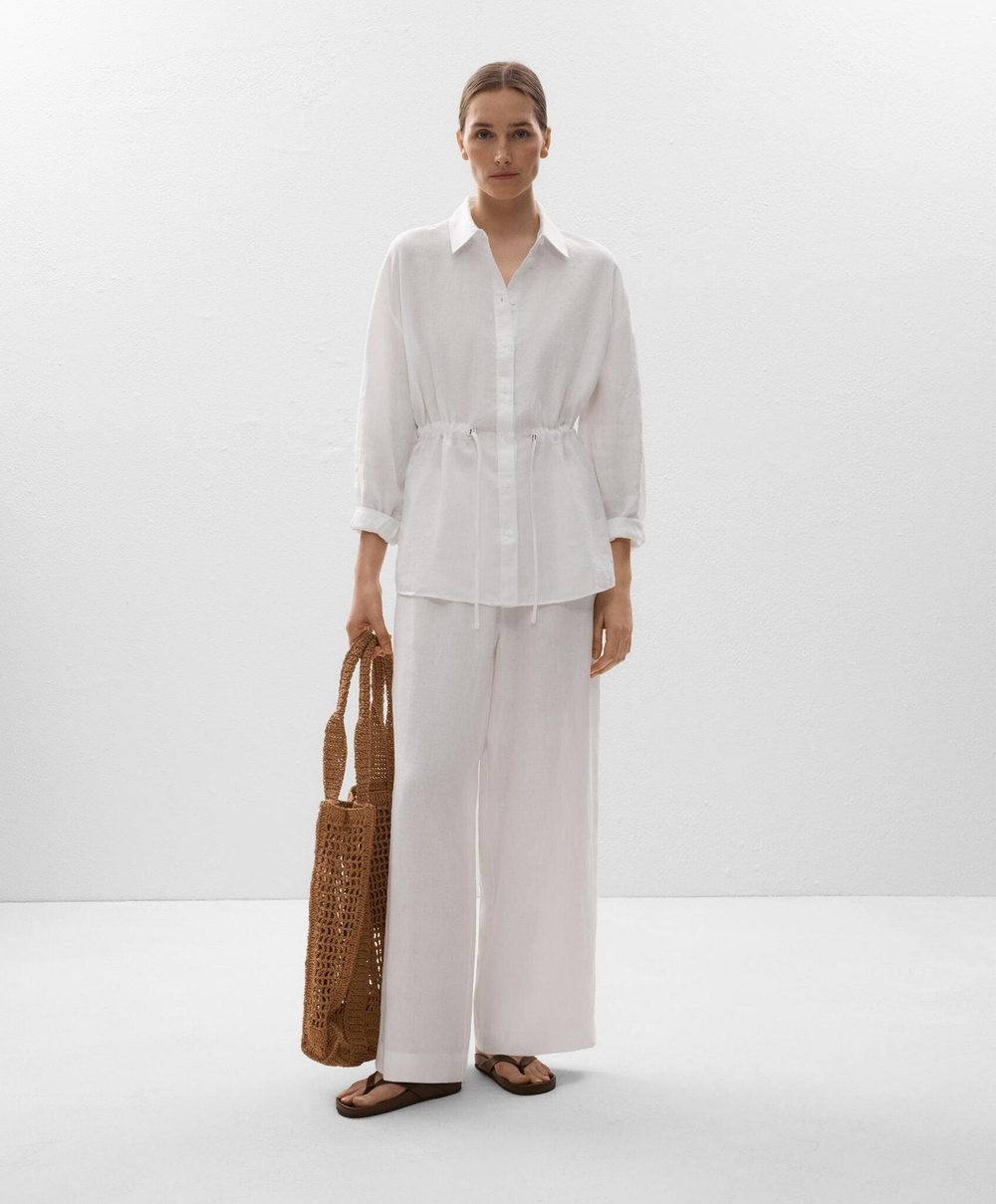 Oysho Длинная льняная рубашка, белый