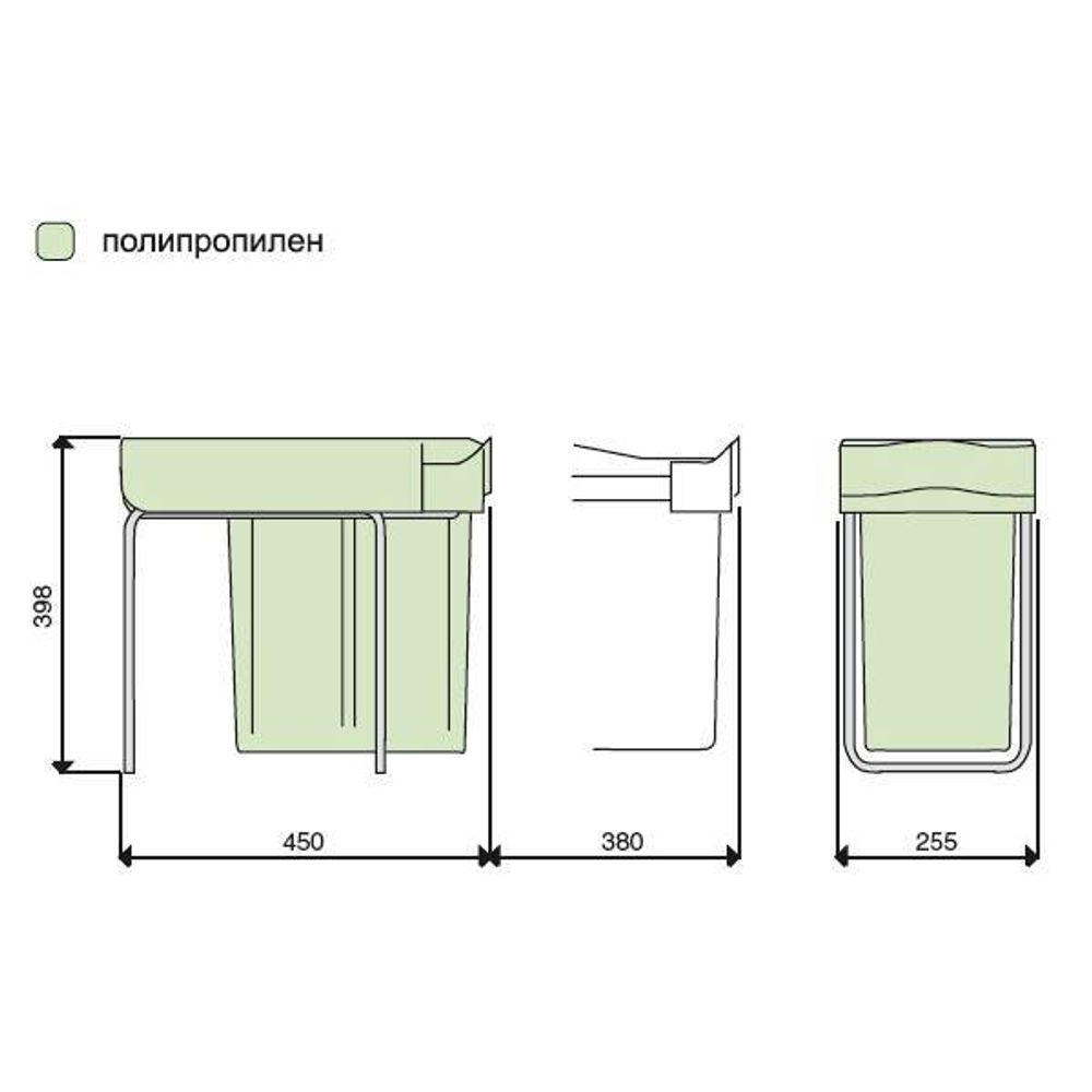 Ведро для мусора (21л) выдвижное, пластик светло-серый + серый кварц