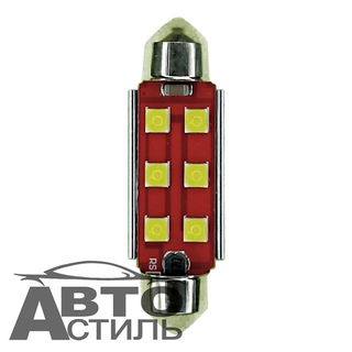 Светодиод 12V T11x41  6SMD 3030 WHITE SJ-FLS35-4106  (салон) c радиат на красн фон Y0002-41  GQ10044