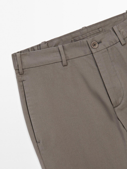 Massimo Dutti Зауженные брюки из хлопковой смесовой ткани, серо-бежевый