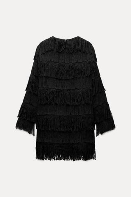 ZARA КОРОТКОЕ ПЛАТЬЕ С БАХРОМОЙ — ZW COLLECTION, ЧЕРНЫЙ