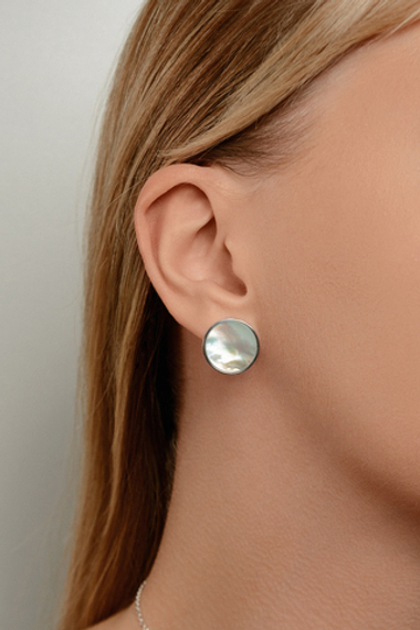 Серебряные серьги "Диск" с перламутром