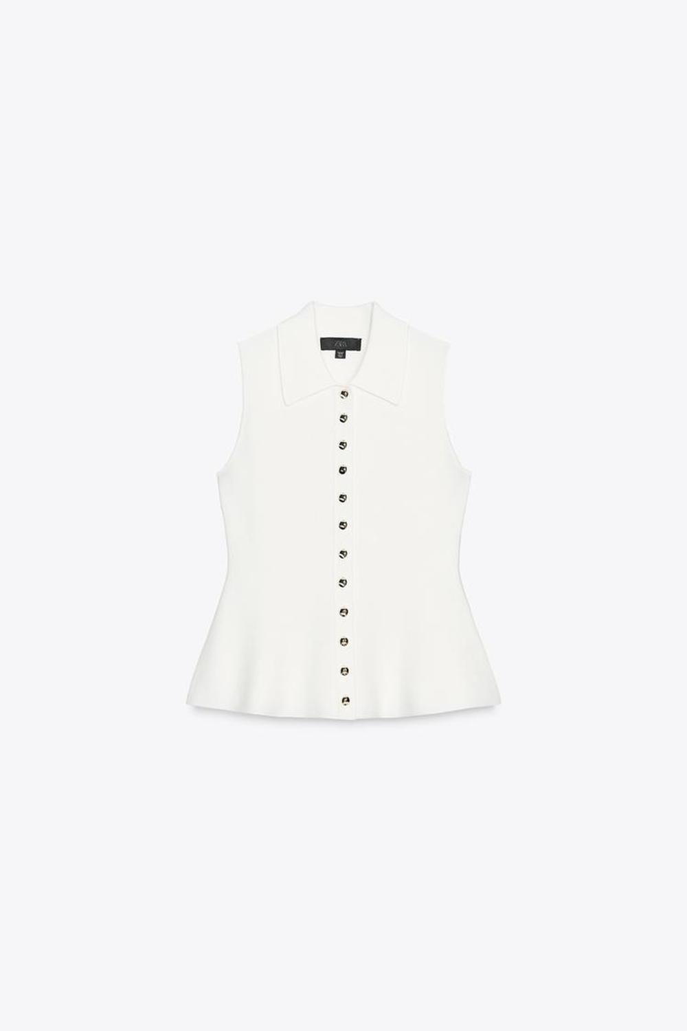 ZARA ТРИКОТАЖНЫЙ ТОП-ЖИЛЕТ С БАСКОЙ, БЕЛЫЙ