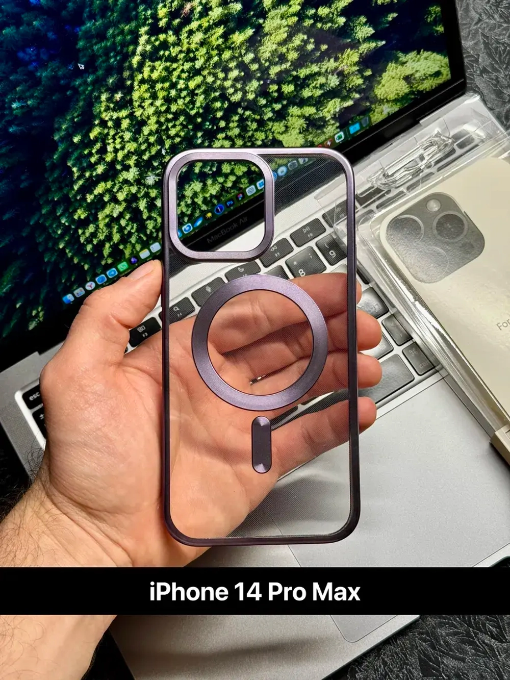 Чехол с фиолетовым бортом и magsafe для iPhone 14 Pro Max