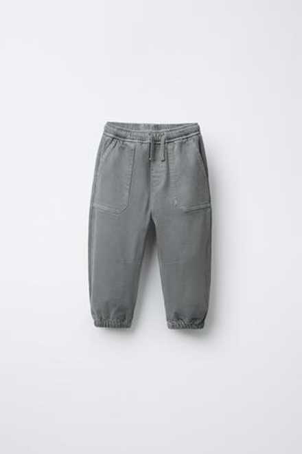 ZARA БРЮКИ-КАРГО ИЗ ТВИЛА, СЕРО-СИНИЙ