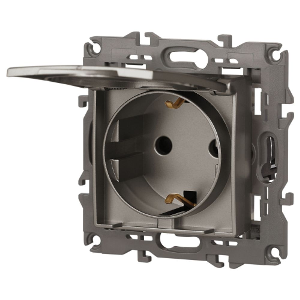 Розетка ЭРА Elegance 14-2103-16 с заземлением 2P+E Schuko со шторками с крышкой 16А-250В титан