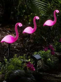 Уличный светильник на солнечной батарее фламинго 3 шт., фонарики садовые
