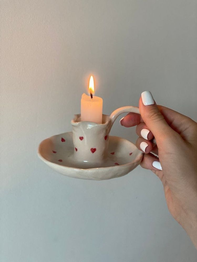Керамический подсвечник + свеча из вощины