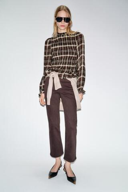 ZARA ДЖИНСЫ Z1975 MINI FLARE С ВЫСОКОЙ ПОСАДКОЙ, КОРИЧНЕВЫЙ