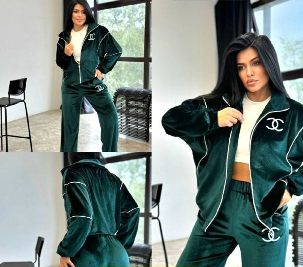 Костюм двойка, велюр, цвет зелёный