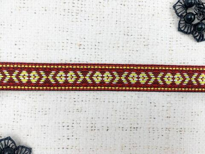 Тесьма жаккард, ш. 2 см, красный/жёлтый (НАРЕЗКА)