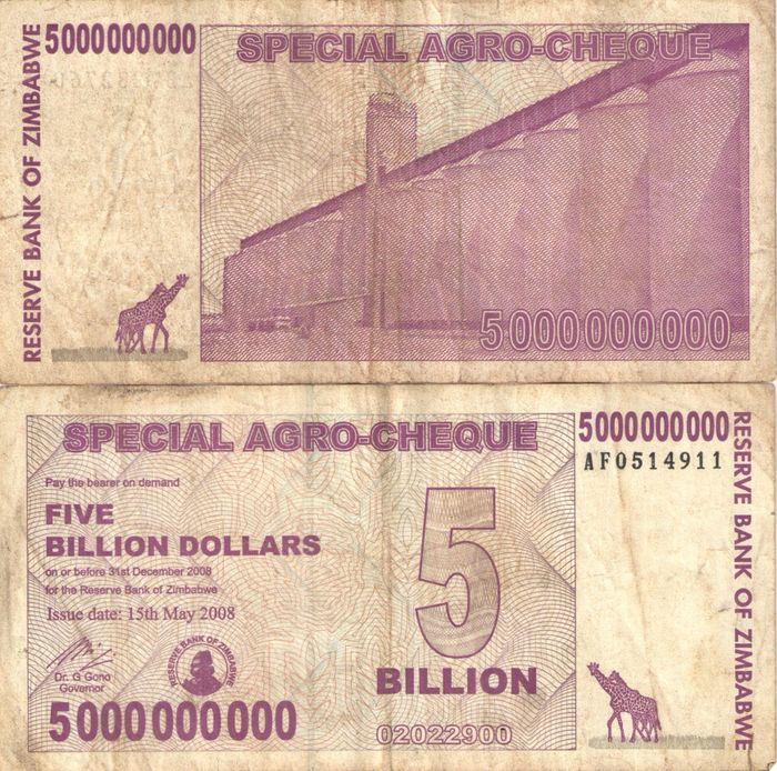 5 000 000 000 долларов 2008 Зимбабве 5 000 000 000 долларов 2008 Зимбабве