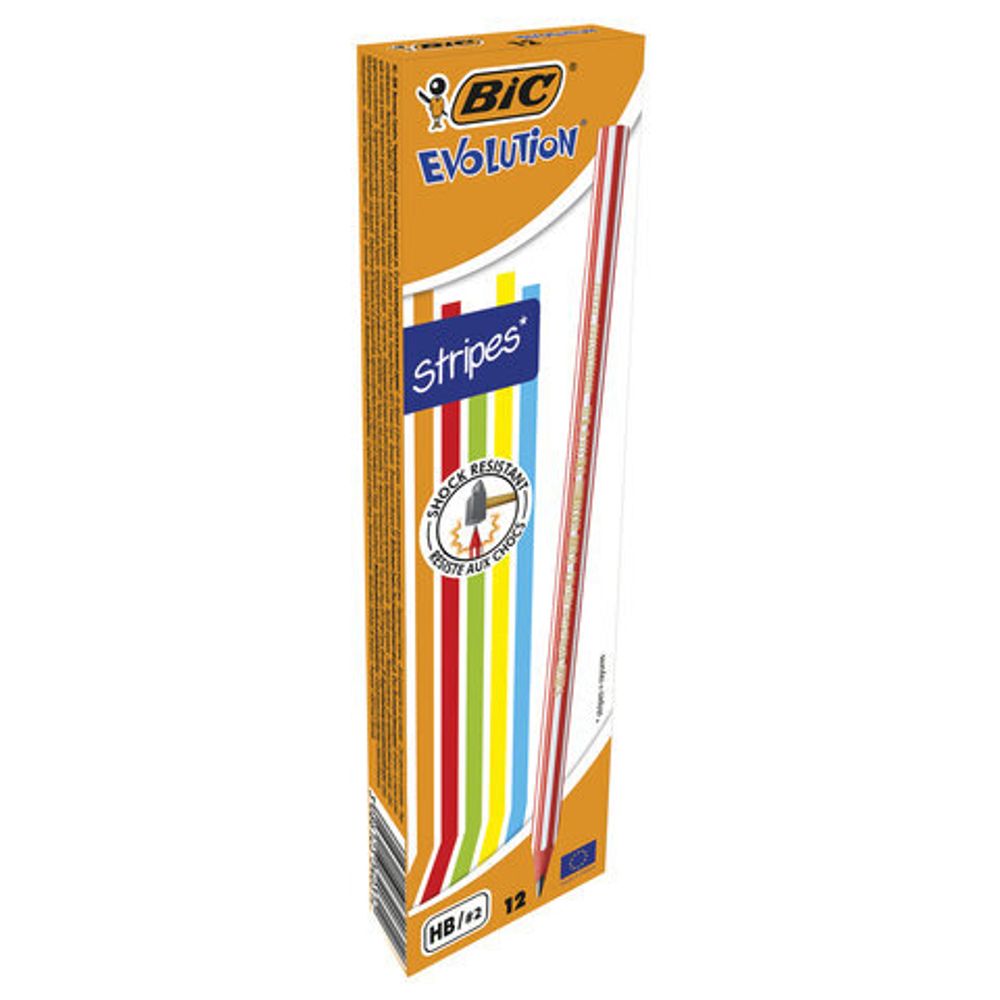 Карандаш чернографитный BIC, 1 шт., "Evolution Stripes", HB, корпус ассорти, 918487