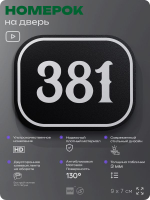 Номерок на дверь квартиры 381, для кабинета, офиса, шильдик 9 х 7 см, черный, Айдентика Технолоджи