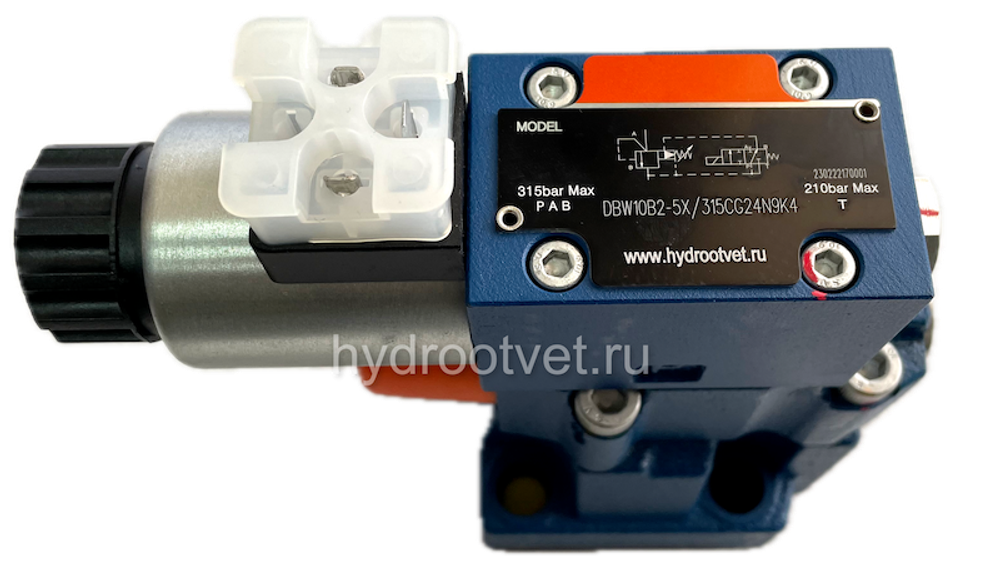 DBW10B2-5X/315CW220-50N9K4 - Предохранительный клапан Ду10 с давлением настройки до 315 бар, управление - X и Y - внутренние с разгрузкой B = открыт с электроуправлением W220