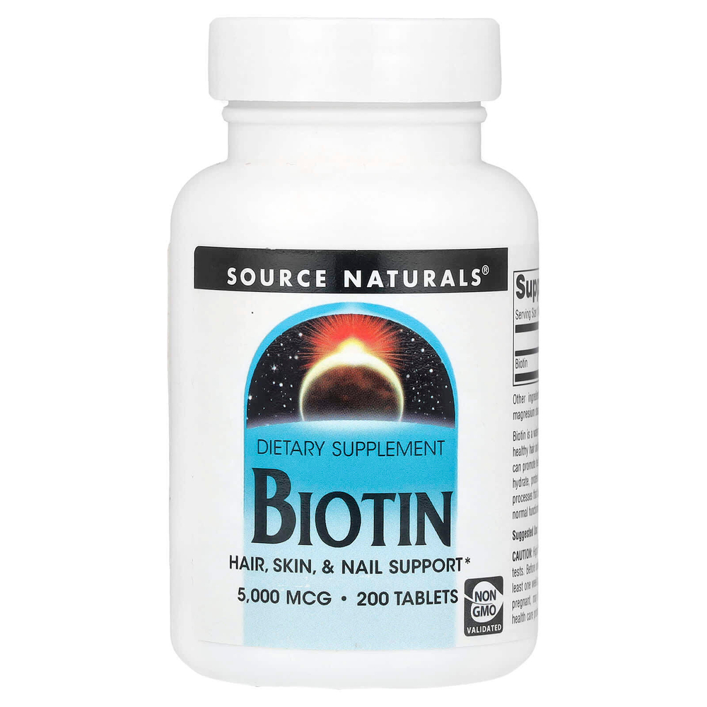 Source Naturals, Биотин, 5000 мкг, 200 таблеток