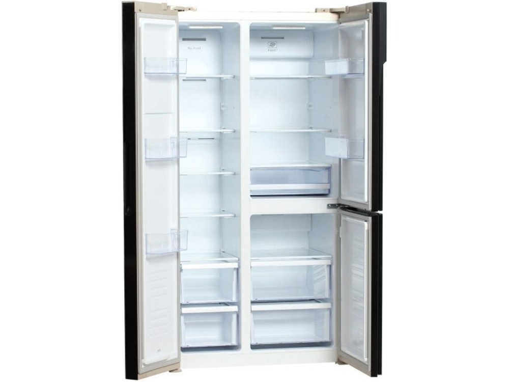 Холодильник трехкамерный Hyundai CS5073FV Total No Frost, Side by Side, инверторный шампань