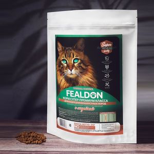 Сухой корм Fealdon Hairball Control Turkey Super Premium для длинношерстных кошек, с индейкой