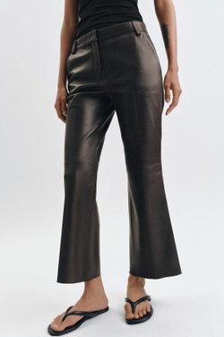 ZARA РАСКЛЕШЕННЫЕ БРЮКИ ИЗ КОЖИ — ZW COLLECTION LIMITED EDITION, КОРИЧНЕВЫЙ