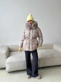 Пуховик Fresh миди с кулиской бежевый