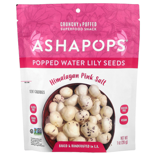 AshaPops, Popped Water Lily Seeds, розовая гималайская соль, 28 г (1 унция)