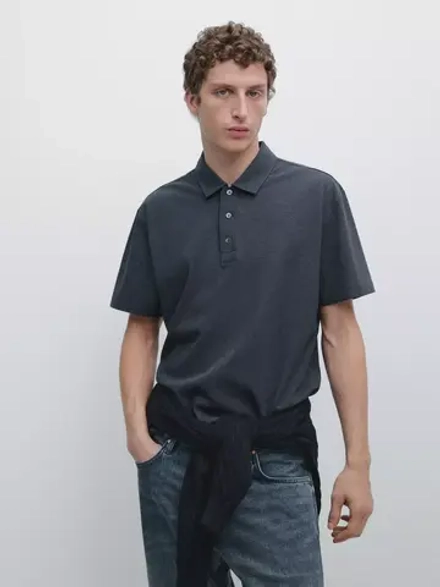 Massimo Dutti Поло с короткими рукавами, индиго