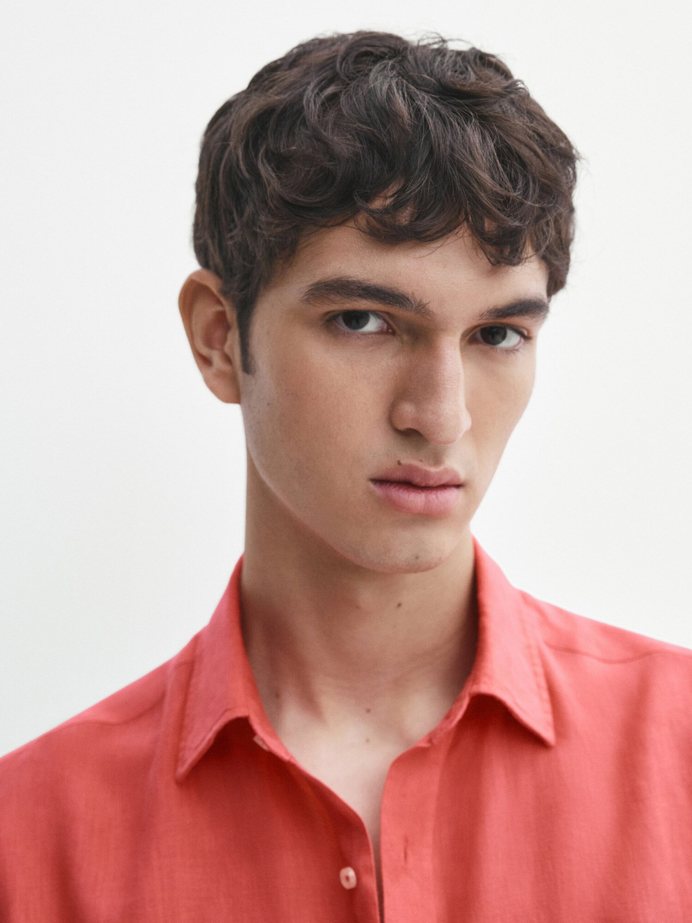 Massimo Dutti 100% льняная приталенная рубашка,  коралловый