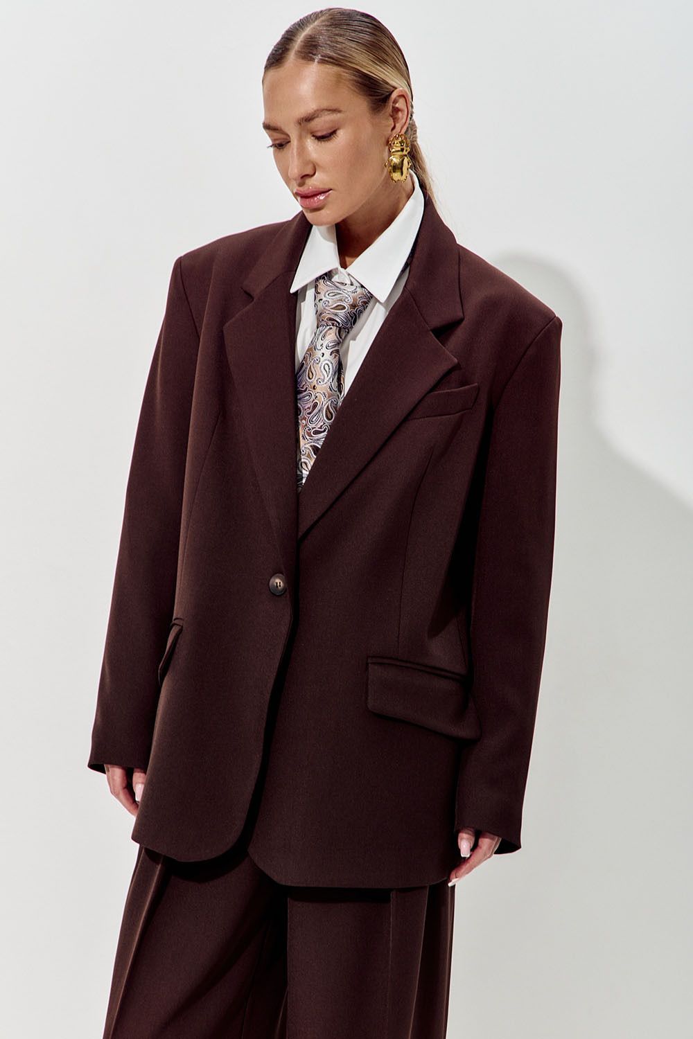 Пиджак свободный костюмный шоколадного цвета