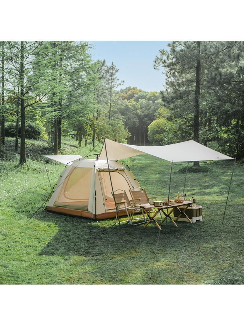 Палатка Naturehike Ango Picnic CNK2450WS021 трёхместная c навесом бежевая c черным