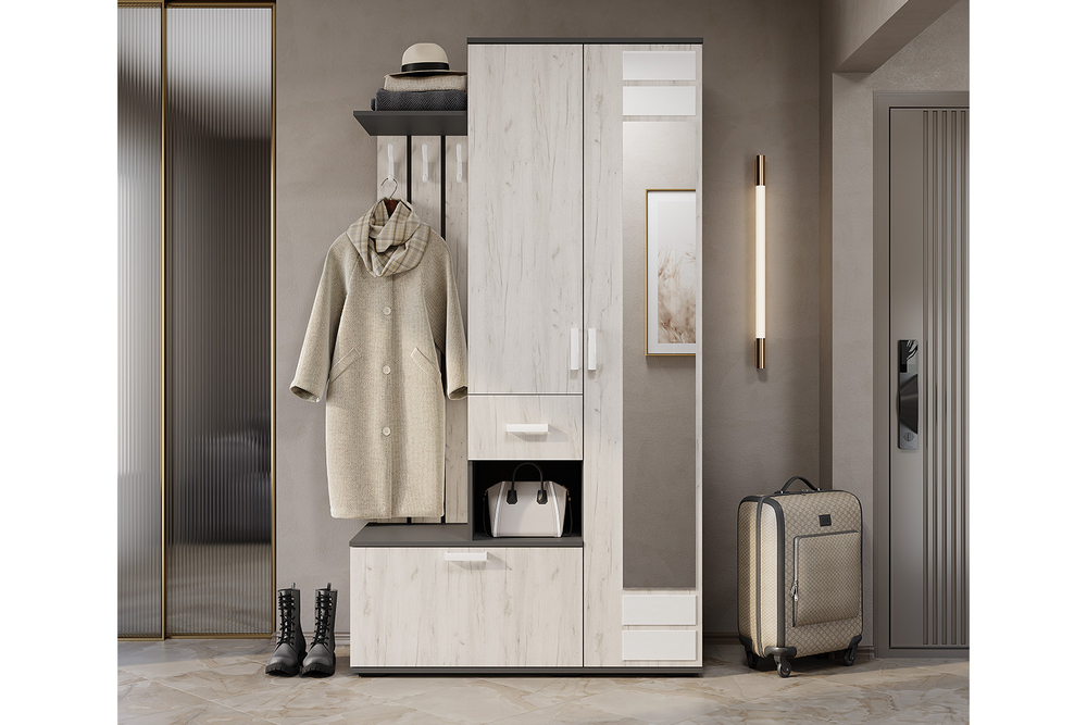 Прихожая Лира ПР-04, Графит, Дуб крафт белый