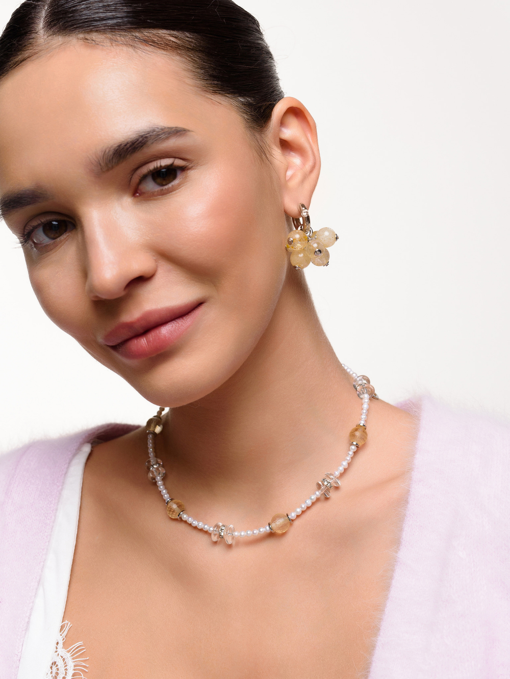 Колье "Citrine pearl" Silver