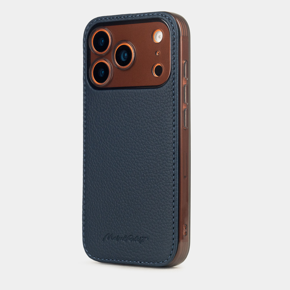 Чехол-накладка кожаная для iPhone 17 Pro Max, теленок синего цвета