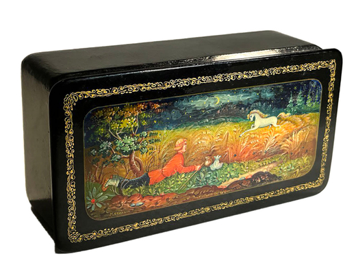 Шкатулка Конек-горбунок. художник Ручкин К. Мстера. 1950-е гг. Папье-маше, лаковая миниатюра