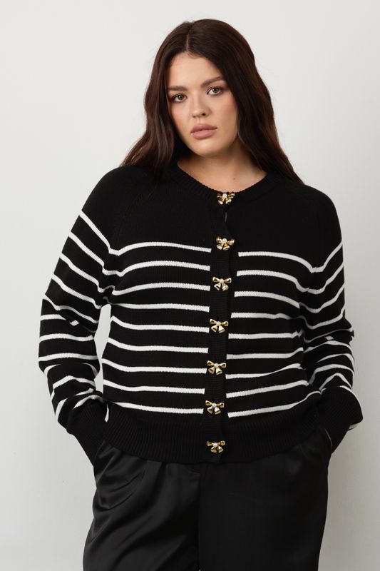 Кардиган вязаный в полоску, черно-белый