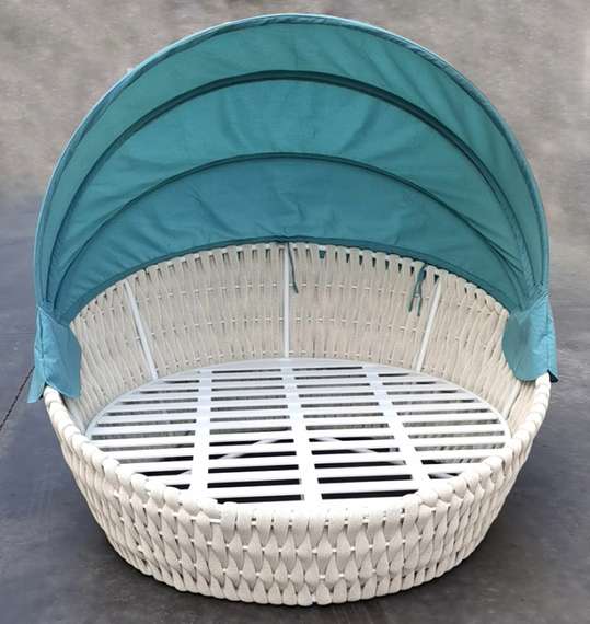 Круглый лаунж-диван со складным навесом Samui, бежевый/бирюзовый