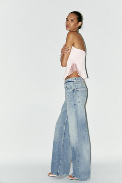 ZARA ТОП В БЕЛЬЕВОМ СТИЛЕ ИЗ САТИНА, ПАСТЕЛЬНО-РОЗОВЫЙ