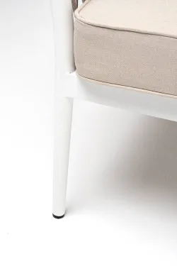 "Касабланка" диван 2-местный плетеный из роупа, каркас алюминий белый муар, роуп бежевый 20мм, ткань бежевая 15052